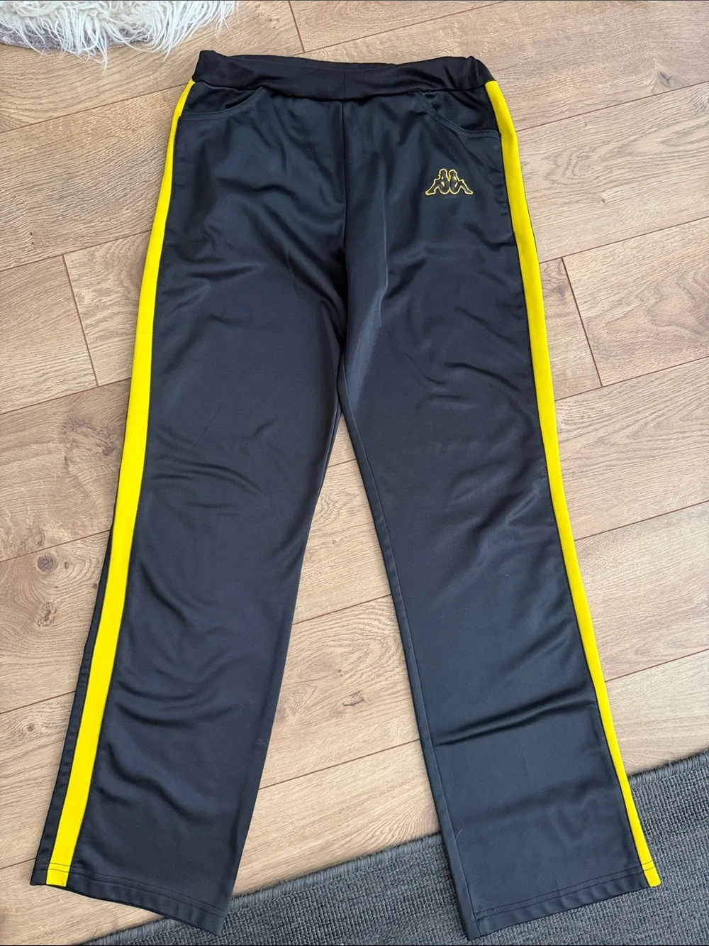 Kappa Black Track Pants with Yellow Stripes